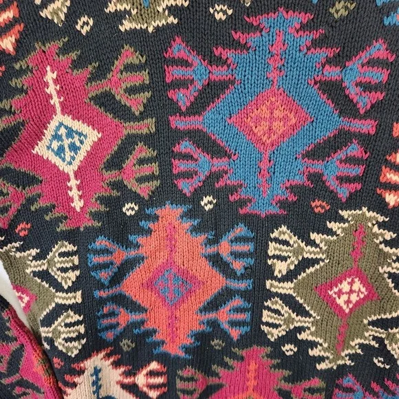 Vtg Hammacher Schlemmer Hand Knit Aztec Southwestern Cotton Sweater Mens M 90s - Picture 2 of 7
